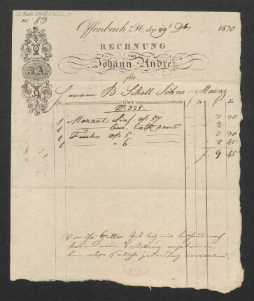Rechnung von Johann André