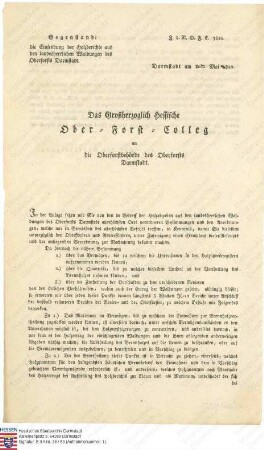 Verordnung über die Einsendung der Holzberichte aus den landesherrlichen Waldungen des Oberforstes Darmstadt und gleichzeitige Bekanntgabe der Vermögenslage der Untertanen, welche in das Holzschreibregister aufzunehmen sind