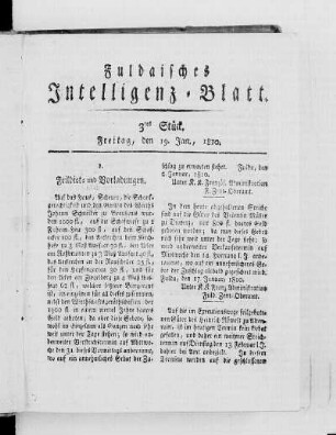 3tes Stück, Ausgabe vom 19. Jan. 1810