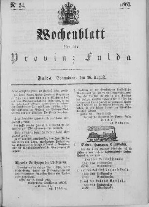 Nr. 34, Ausgabe vom 26. August 1865