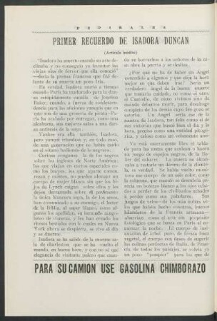 Primer recuerdo de Isadora Duncan : (Artículo inédito)