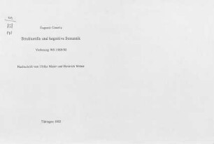 Strukturelle und kognitive Semantik, Vorlesung in Tübingen : Kursmaterial