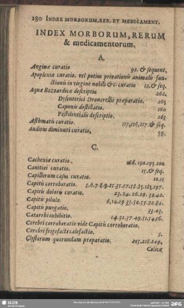 Index Morborum, Rerum & medicamentorum