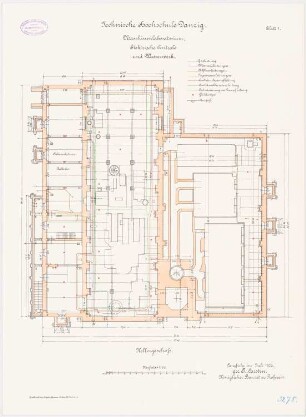 Maschinenlaboratorium, Elektrische Zentrale und Wasserwerke der Technischen Hochschule Danzig: Grundriss KG 1:100