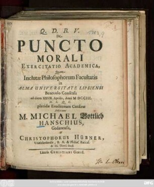 De Puncto Morali : Exercitatio Academica