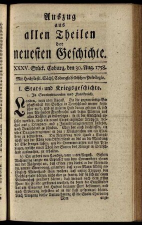 XXXV. Stück. Coburg, den 30. Aug. 1758.
