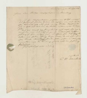 Brief von Carl Wilhelm Schenk von C. W. Schenk & Comp. an Joseph Heller