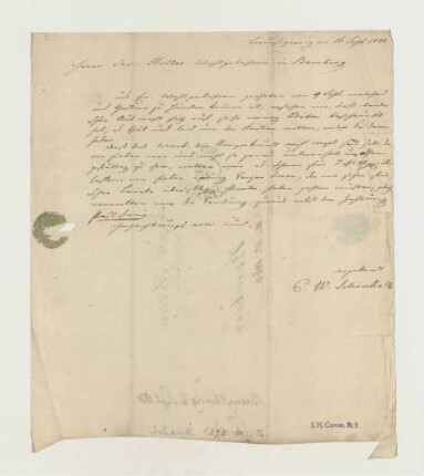 Brief von Carl Wilhelm Schenk von C. W. Schenk & Comp. an Joseph Heller