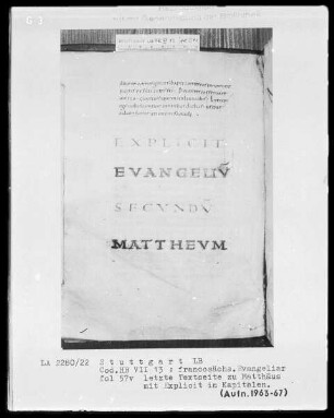 Francosächsisches Evangeliar — Explicit mit Kapitalen, Folio 57verso