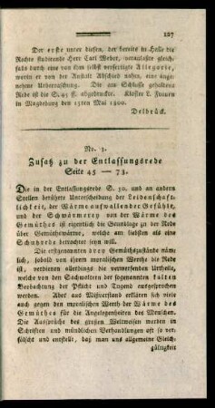 No. 3. Zusatz zu der Entlassungsrede Seite 45-73