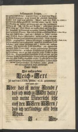 Leich-Text Ist aus dem LXXIII. Psalm/ vs. 28. genommen/ und lautet also: