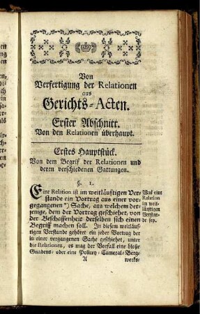 Erstes Hauptstück. Von dem Begrif der Relationen und deren verschiedenen Gattungen.