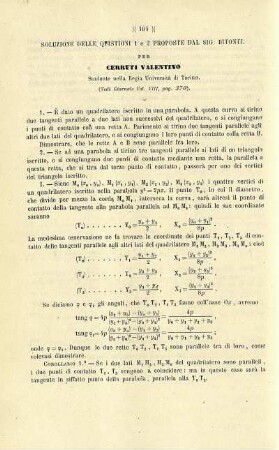 Soluzione di due quistioni proposte dal sig. Bitonti, e di due quistioni propost nei Nouvelles Annales de Methématiques.