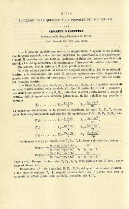 Soluzione di due quistioni proposte dal sig. Bitonti, e di due quistioni propost nei Nouvelles Annales de Methématiques.