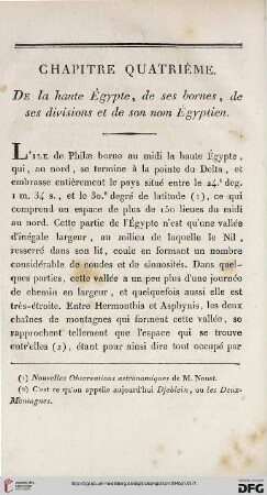 Chapitre quatrième: De la haute Égypte, des ses bornes, de ses divisions et de son nom Égyptien