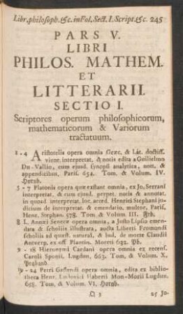 Pars V. Libri Philos. Mathem. Et Litterarii.