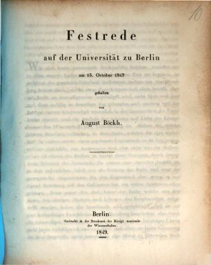 Festrede auf der Universität zu Berlin am 15. Octob. 1849