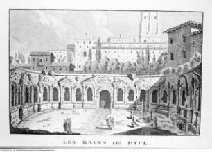Les restes de l'ancienne Rome, recherchez avec soin , mesurez, dessinez sur les lieux, et gravez par feu Bonaventure d'Overbeke, ..., 2. Buch, Tafel b. 44: Les Bains de Paul.