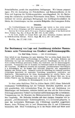 Zur Bestimmung von Lage und Ausdehnung einfacher Massenformen unter Verwendung von Gradient und Krümmungsgröße