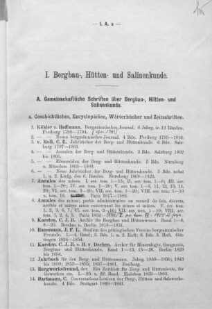 I. Bergbau-, Hütten- und Salinenkunde