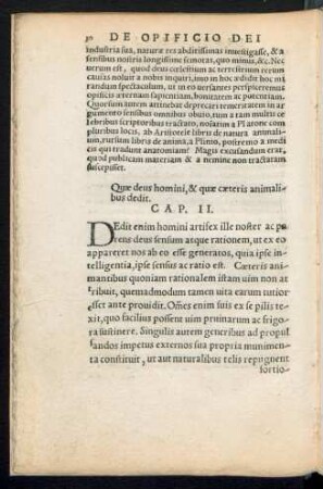 Quae deus homini, & quae caeteris animalibus dedit. Cap. II.