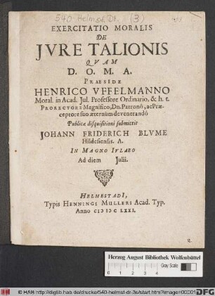 Exercitatio Moralis De Iure Talionis