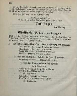 104. Ministerial-Bekanntmachung, betreffend die Abgeordneten für die Sechste ordentliche Landessynode