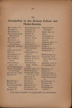VI. Ortschaften in den Kreisen Teltow und Nieder-Barnim