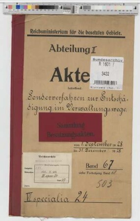 Sonderverfahren zur Entschädigung im Verwaltungswege: Bd. 67