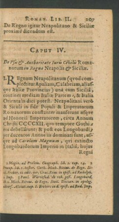 Caput IV. De Usu et Authoritate Juris Civilis Romanorum in Regno Neapolis et Siciliae.