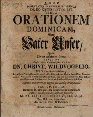 Dissertatio Inavguralis Ivridica De Eo Qvod Ivstvm Est Circa Orationem Dominicam, Vom Vater Unser