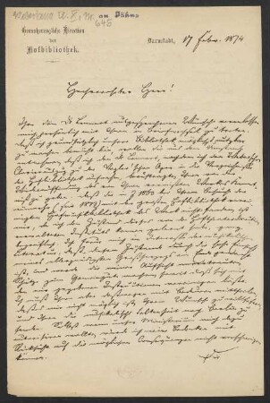 Brief an Friedrich Wilhelm Jähns : 17.02.1874