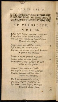 212-225, Ad Virgilium. / A Virgile. Ode XII.