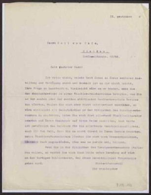 Schreiben an Emil von Ende (Brief)
