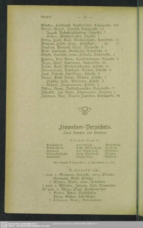 Häuserbuch : Einwohner-Verzeichnis (Nach Straßen und Häusern)