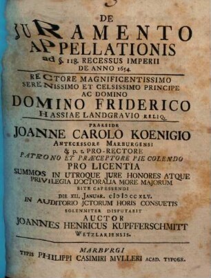 De iuramento appellationis ad § 118 recessus imperii de anno 1654