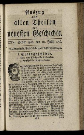 XXXI. Stück. Cob. den 28. Julii, 1756.