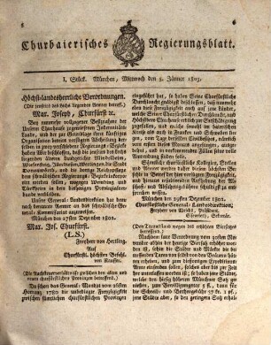 Churpfalzbaierisches Regierungsblatt. 1803