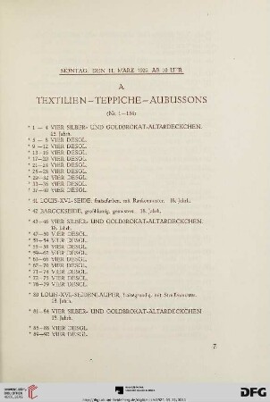A. Textilien- Teppiche- Aubussons (Nr. 1-154)