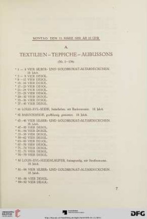 A. Textilien- Teppiche- Aubussons (Nr. 1-154)