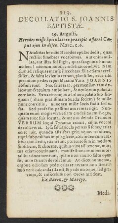 Decollatio S. Joannis Baptistae. 29. Augusti