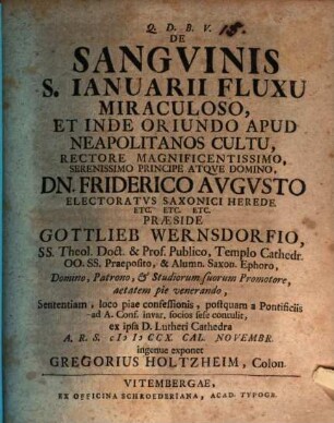 De sanguinis S. Ianuarii fluxu miraculoso et inde oriundo apud Neapolitanos cultu