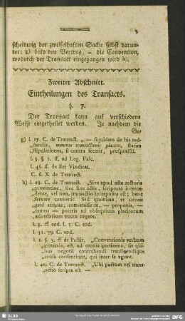 Zweiter Abschnitt. Eintheilungen des Transacts
