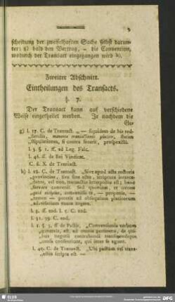 Zweiter Abschnitt. Eintheilungen des Transacts
