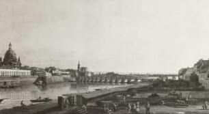Dresden vom rechten Elbufer oberhalb der Augustusbrücke : Dresden, Augustusbrücke, Bellotto-Gemälde