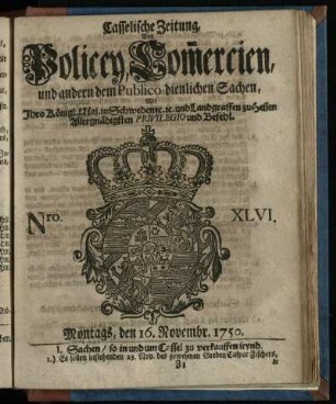Nro. XLVI, Montags, den 16. Novembr. 1750