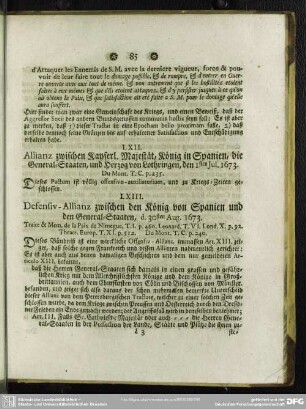 LXIII. Defensiv-Allianz zwischen den König von Spanien und den General-Staaten, d. 30sten Aug. 1673