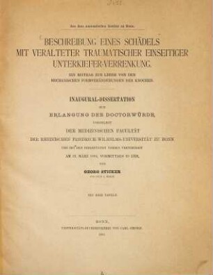 Beschreibung eines Schädels mit veralteter traumatischer einseitiger Unterkiefer-Verrenkung