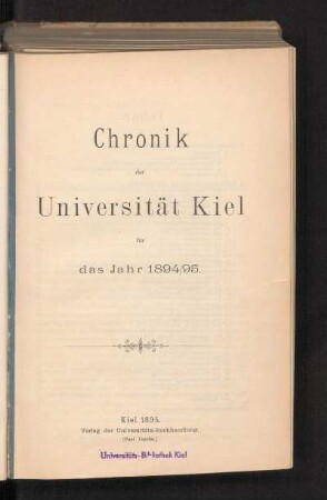 1894/95: Chronik der Universität Kiel für das Jahr 1894/95