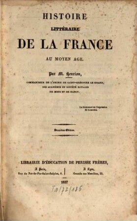 Histoire littéraire de la France au Moyen Âge